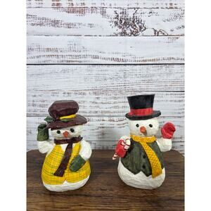 Enesco Don Martin 1995 Snowman Figurines set of 2 hand carved Look Folk art